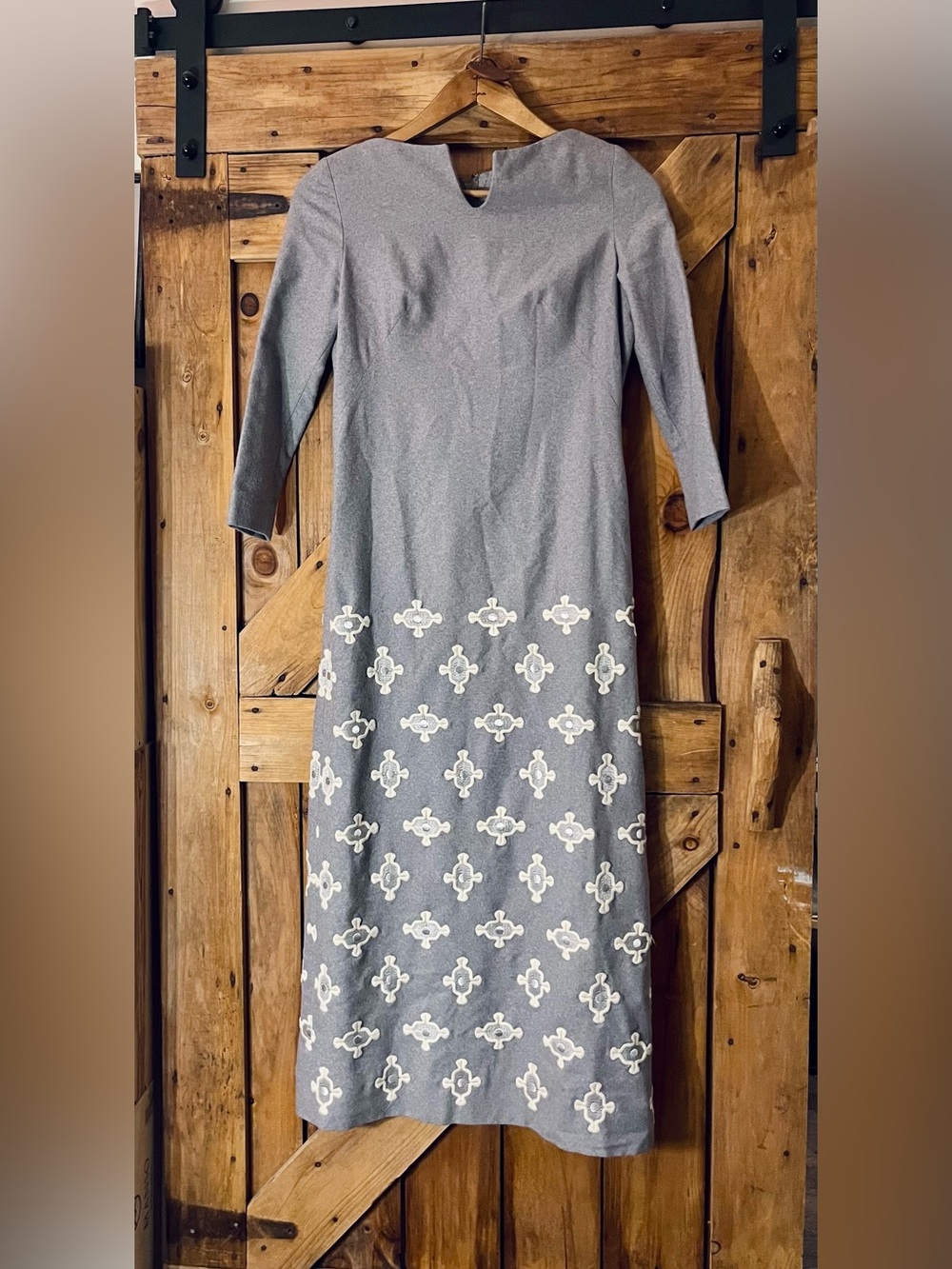 Vintage Couture M. Labalette Grey Embroidered Maxi Dress size small